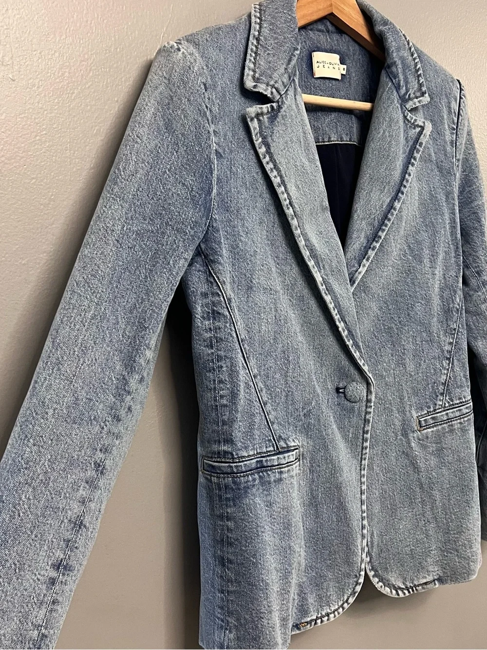 Alice + Olivia Macey Denim Fitted Blazer Size 8 Y2K 90s Downtown Girl